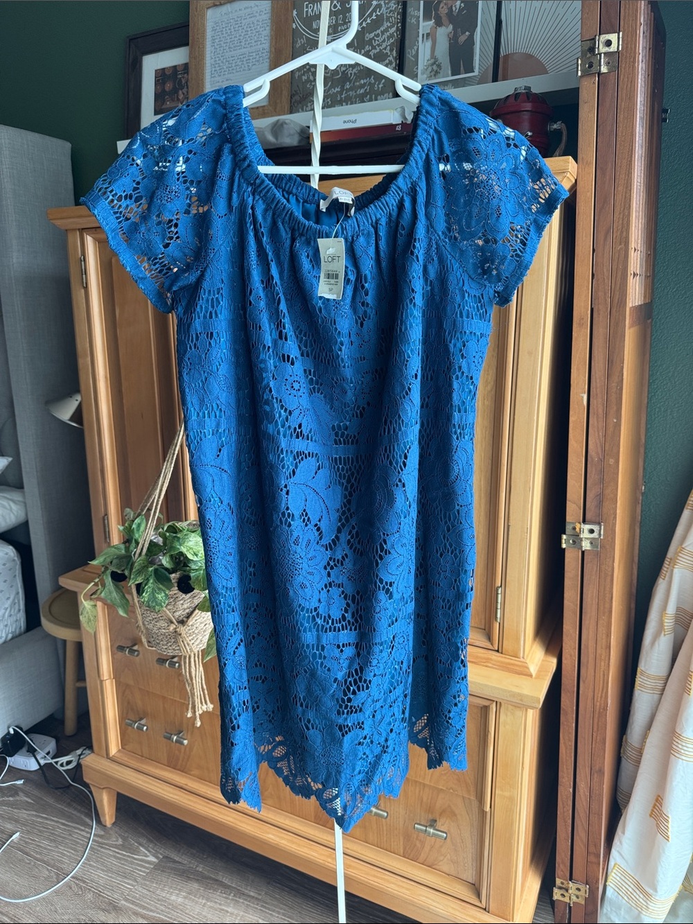 LOFT Blue Crochet Lace Pullover Dress